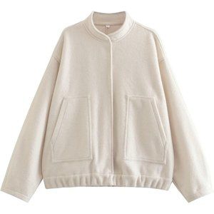 Women Oversized Long Sleeve Shacket Jackets Wool Blend Coat Bomber Jackets